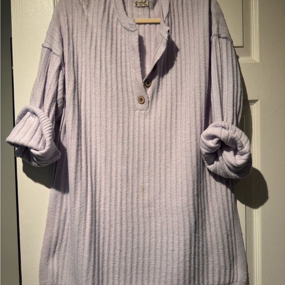 Free People Lavender Ribbed Henley Sweater